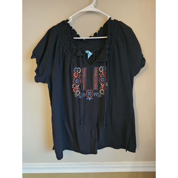 fresh produce Tops - fresh produce Embroidered Floral Peasant Top Size 1x Womens Shirt